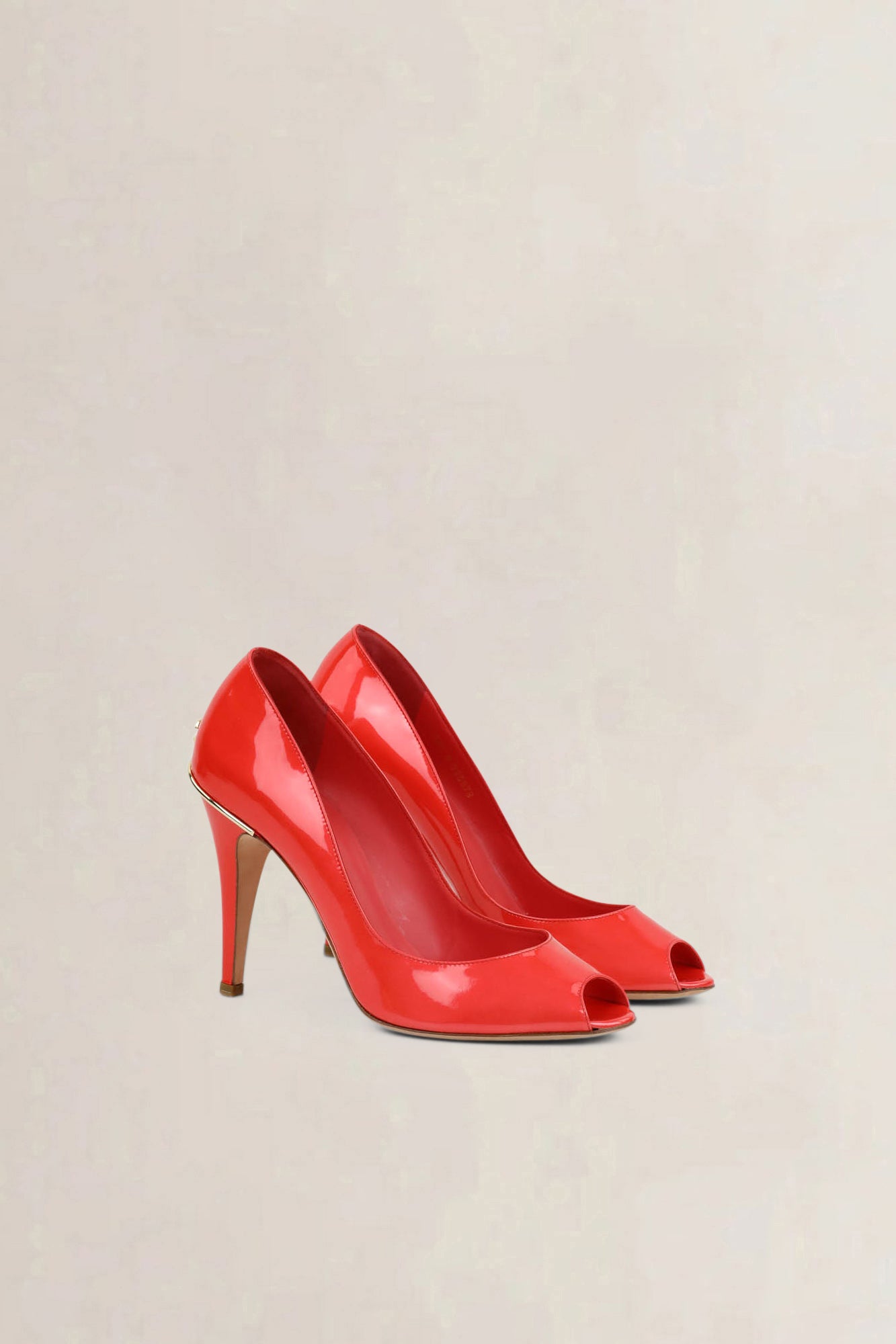 Chanel Coral Patent Leather Open Toe Pumps