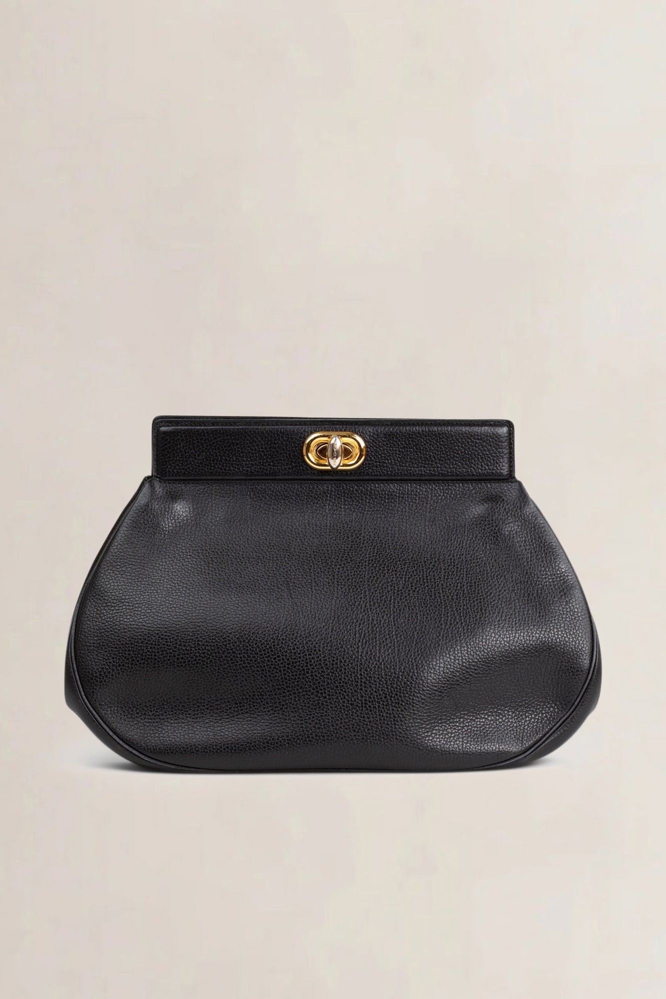 Black Leather Turn Lock Clutch