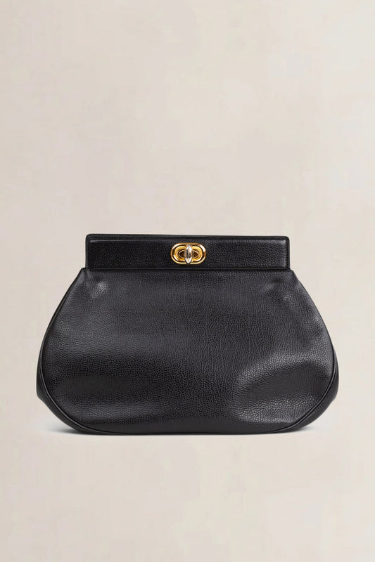 Black Leather Turn Lock Clutch