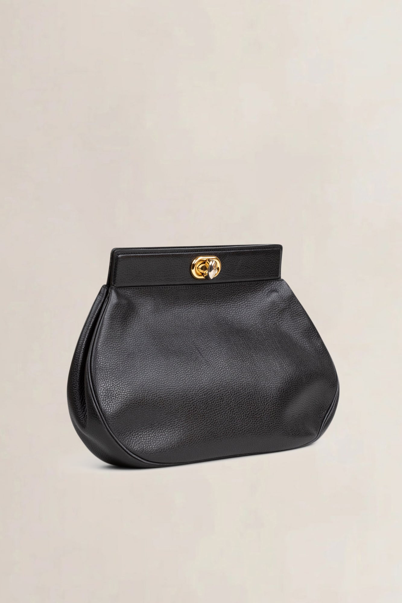 Black Leather Turn Lock Clutch