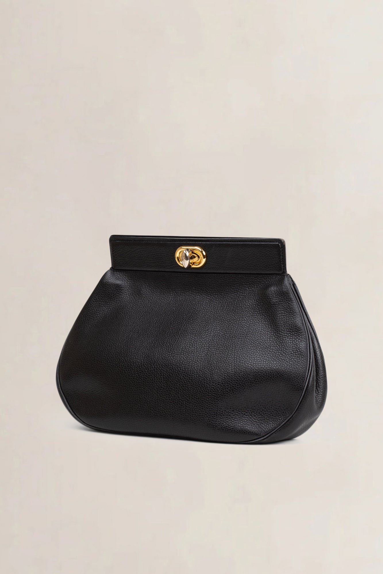 Black Leather Turn Lock Clutch