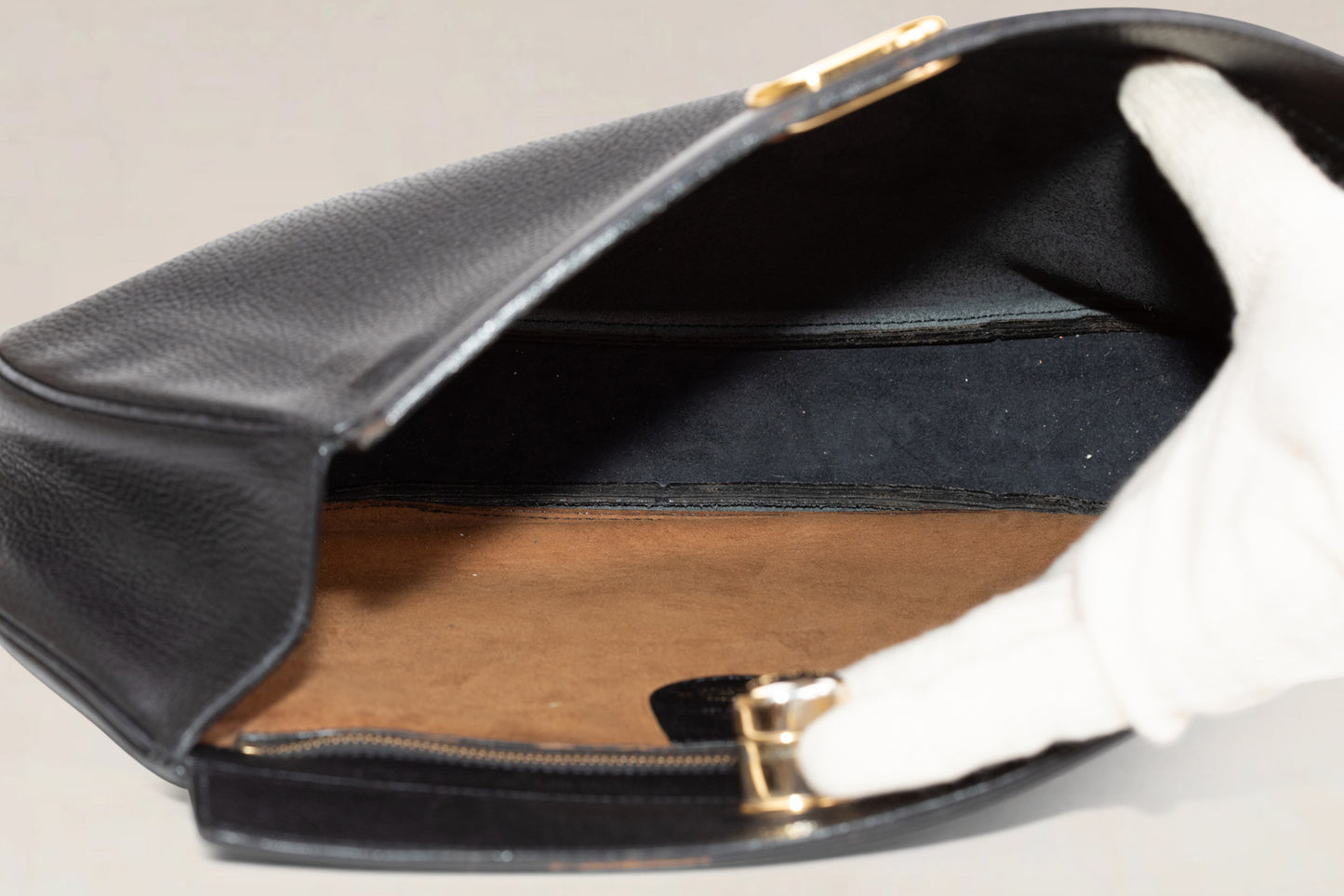 Black Leather Turn Lock Clutch