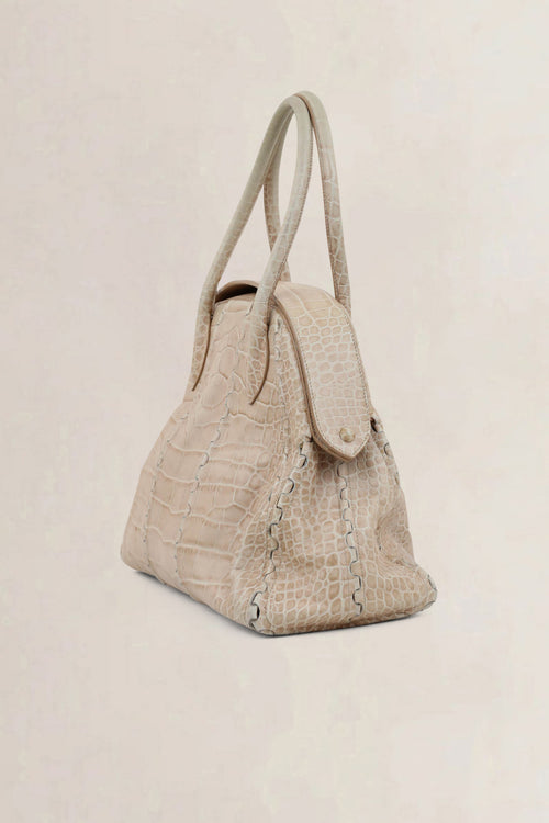 Alaïa Light Pink Croccodile Embossed Dome Top Handle Bag