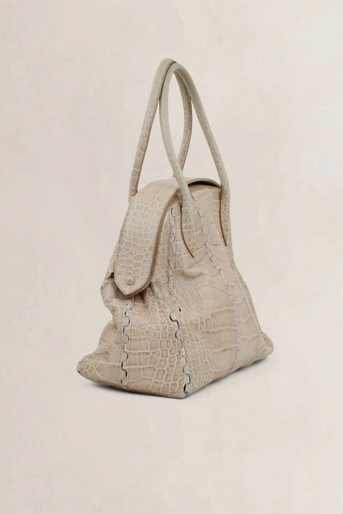 Alaïa Light Pink Croccodile Embossed Dome Top Handle Bag