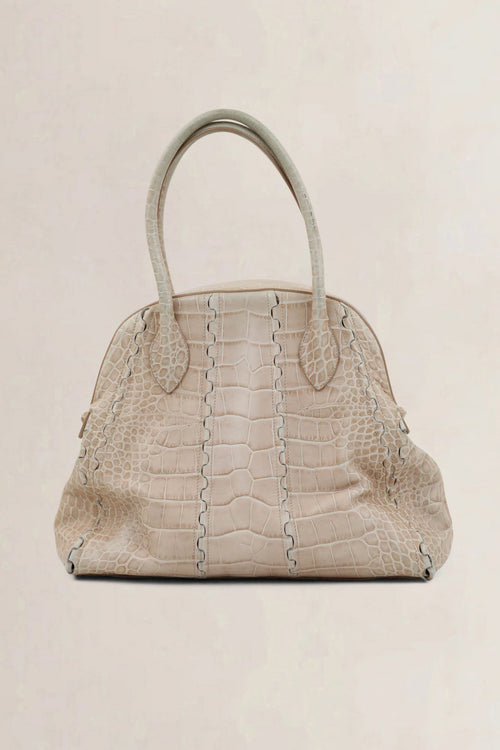 Alaïa Light Pink Croccodile Embossed Dome Top Handle Bag