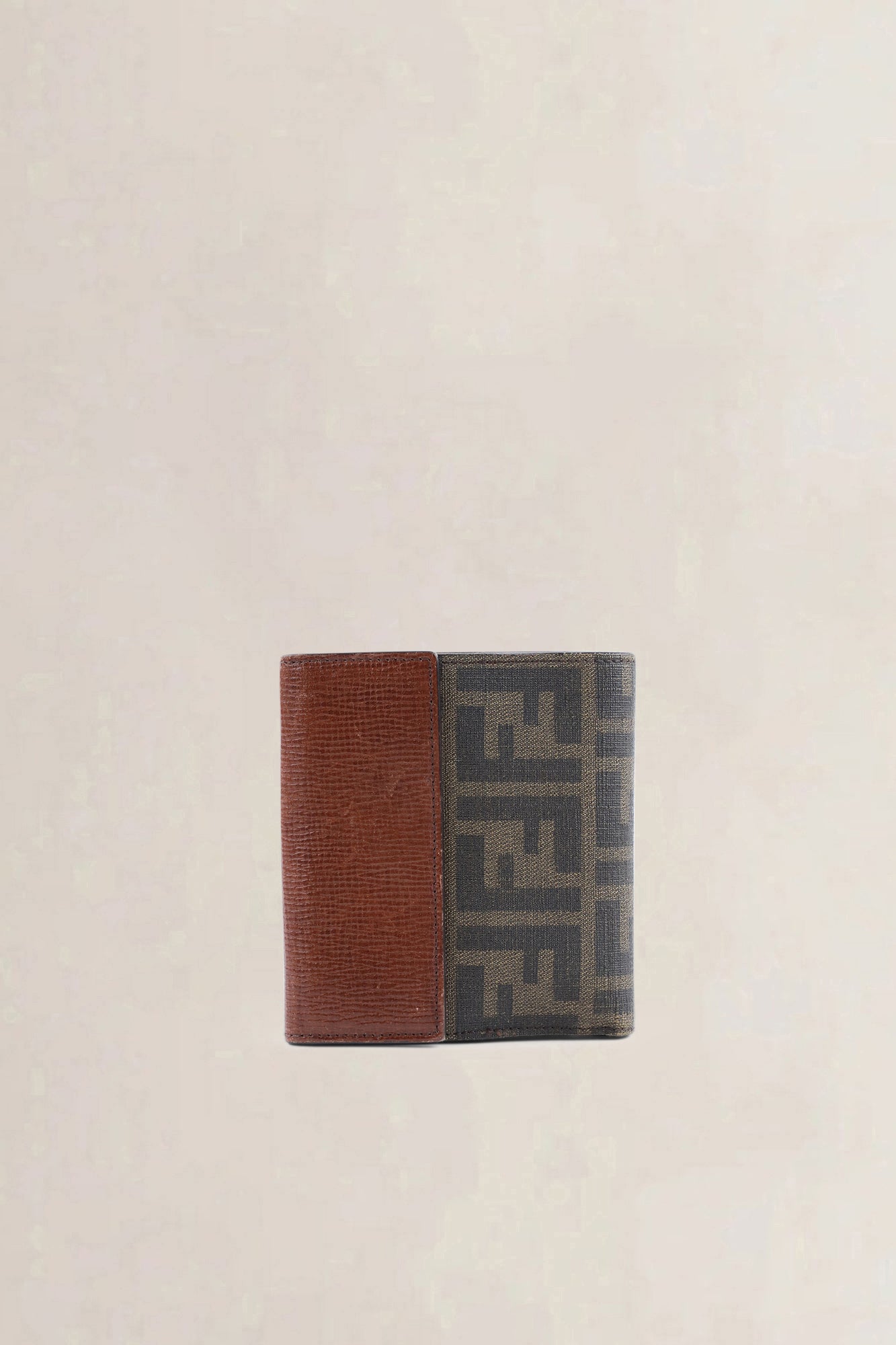 Fendi brown canvas leather compact wallet — preloved