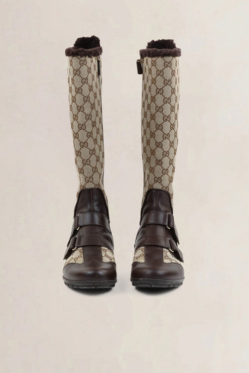 Gucci Brown Monogram Boots