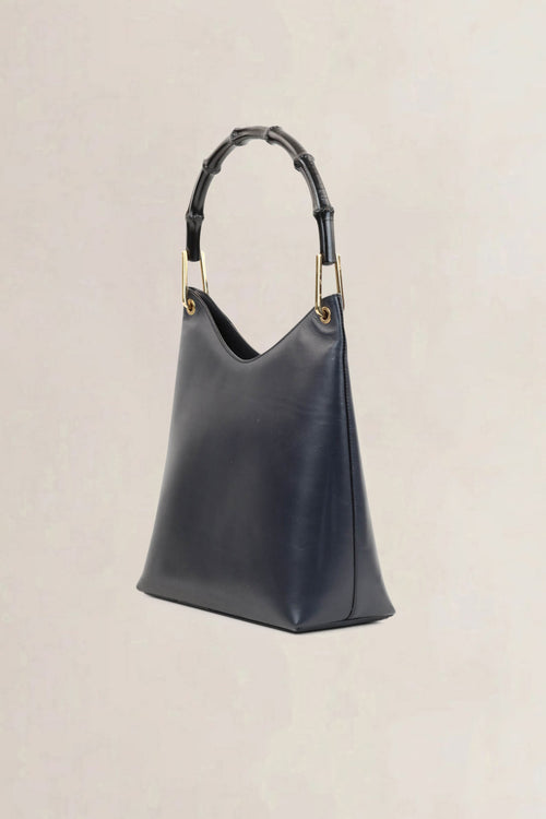 Gucci Blue Leather Bamboo Shoulder Bag