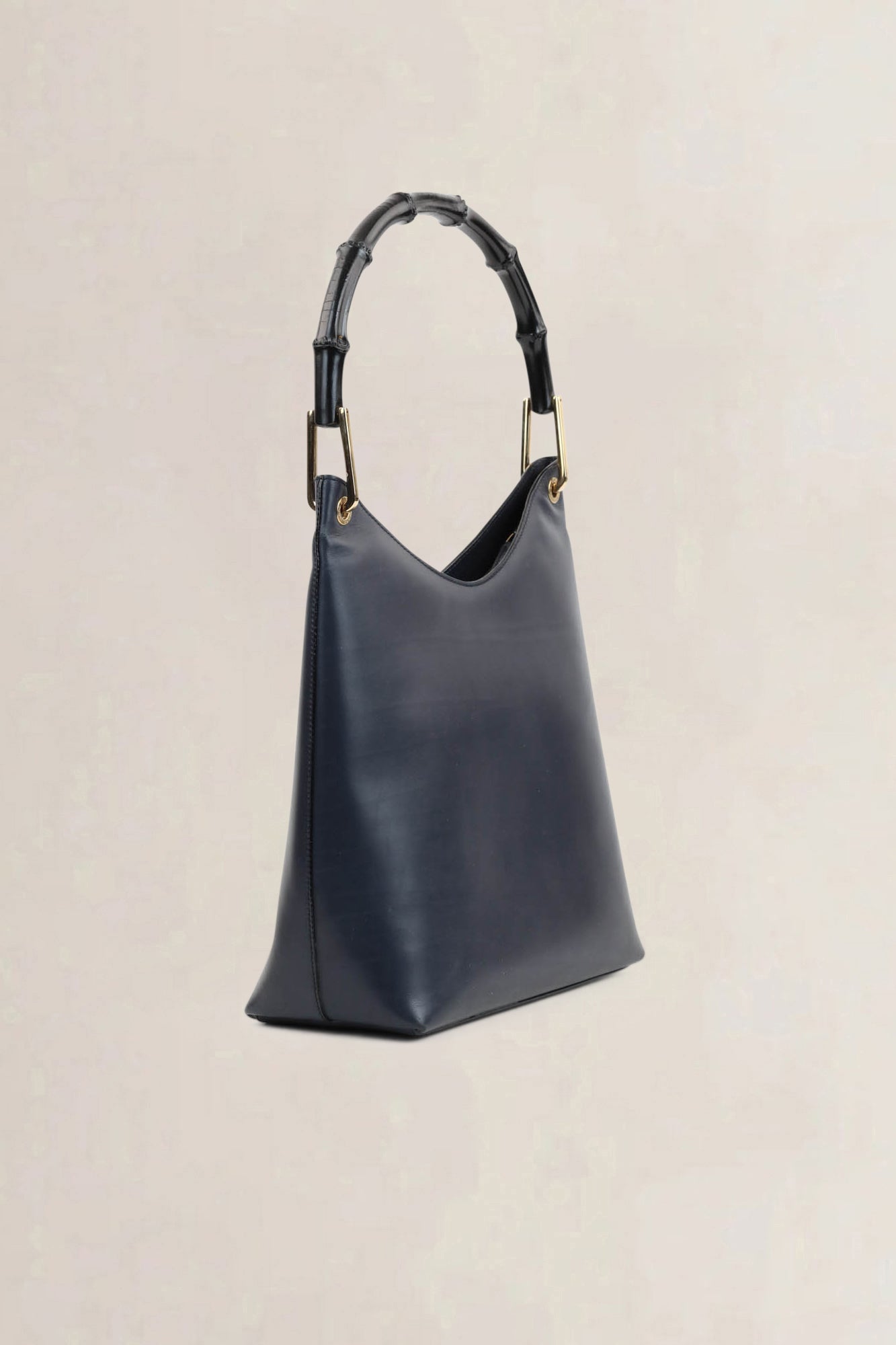 Gucci Blue Leather Bamboo Shoulder Bag