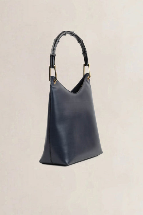 Gucci Blue Leather Bamboo Shoulder Bag