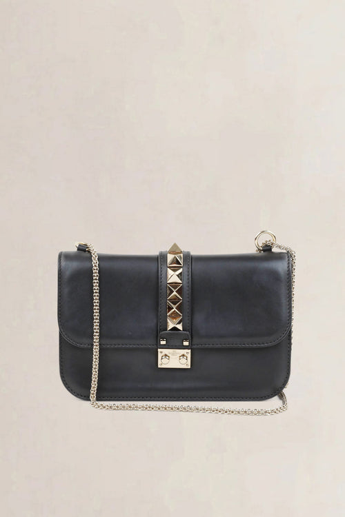 Valentino Garavani Black Glam Lock Rockstud Crossbody Bag