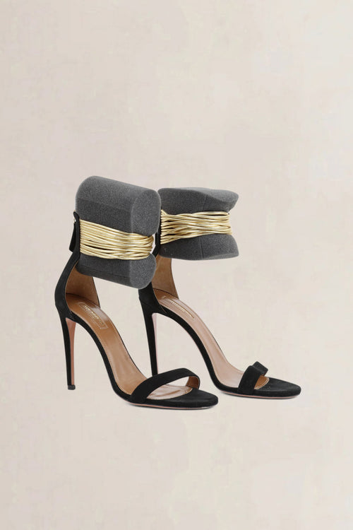 Aquazzura Black Leather Spin Me Around Ankle Cuff Sandals