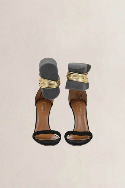 Aquazzura Black Leather Spin Me Around Ankle Cuff Sandals
