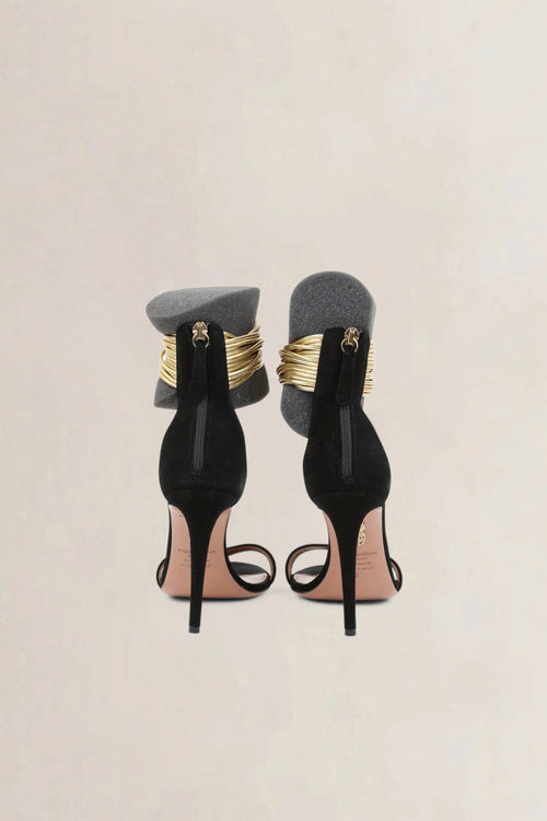 Aquazzura Black Leather Spin Me Around Ankle Cuff Sandals
