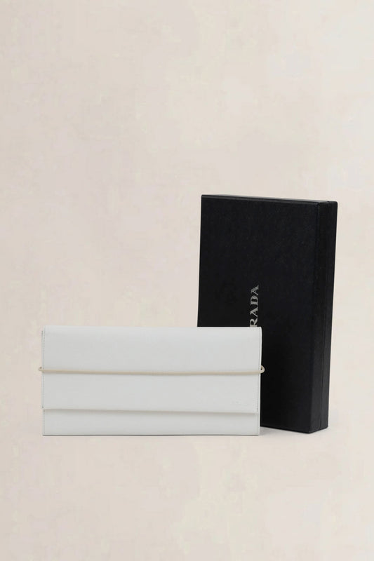 Prada White Saffiano Leather Clutch