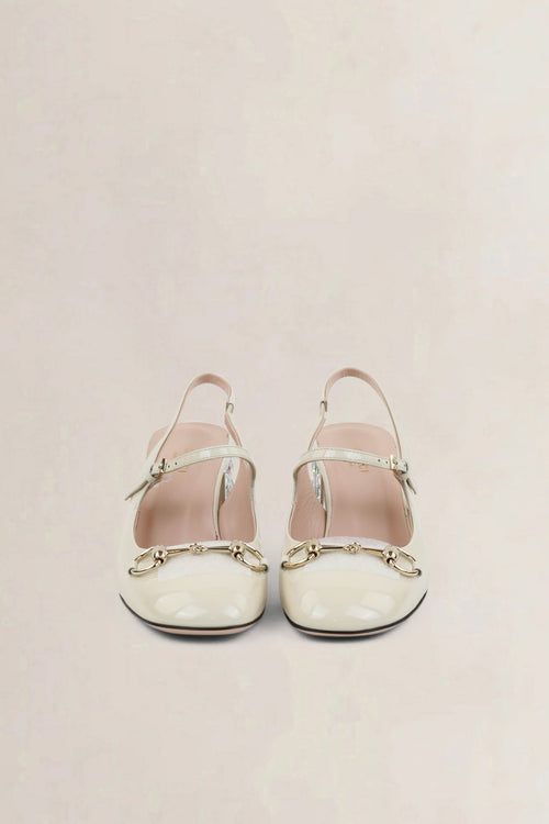 Gucci Ivory Lady Horsebit Crystal Embellished Mary Jane Pumps