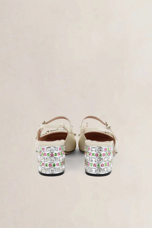 Gucci Ivory Lady Horsebit Crystal Embellished Mary Jane Pumps