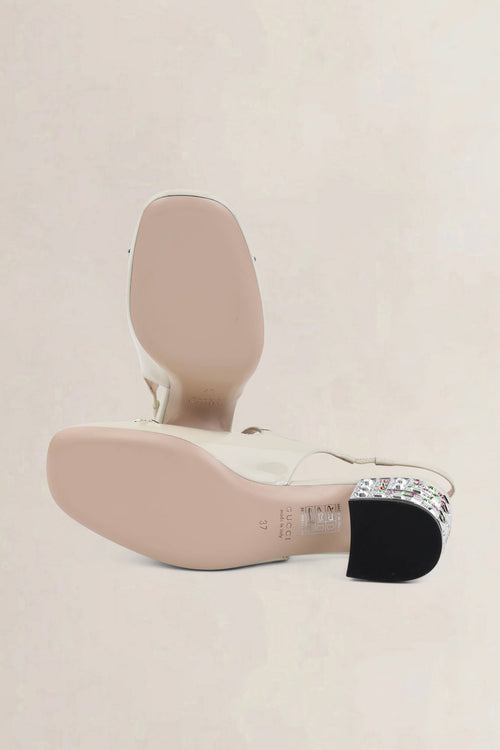 Gucci Ivory Lady Horsebit Crystal Embellished Mary Jane Pumps