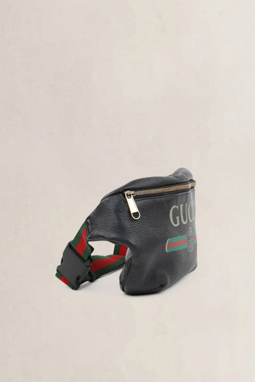 Gucci Black Leather Logo Belt Bag