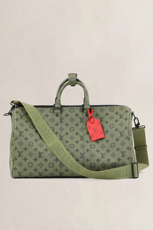 Louis Vuitton Khaki Green/Vermillion Red Keepall Bandouliere 45 Limited Edition