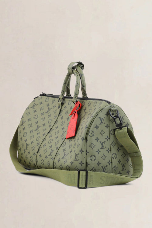 Louis Vuitton Khaki Green/Vermillion Red Keepall Bandouliere 45 Limited Edition