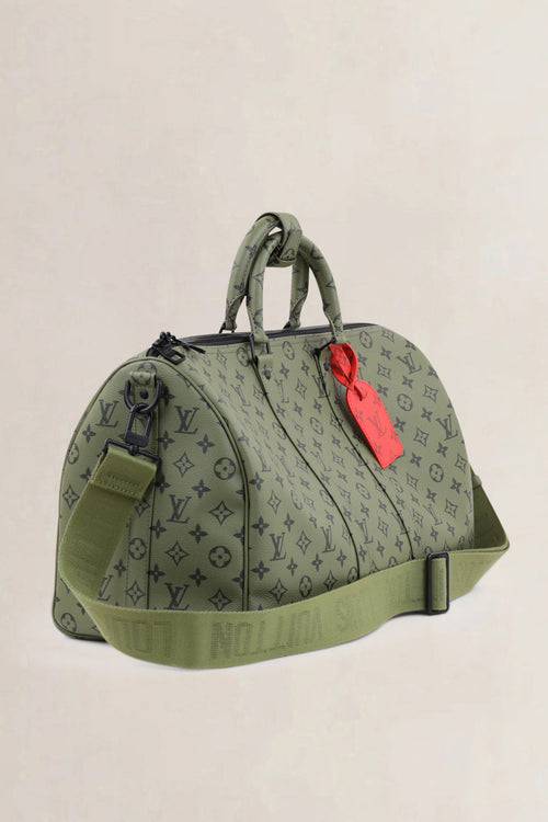 Louis Vuitton Khaki Green/Vermillion Red Keepall Bandouliere 45 Limited Edition