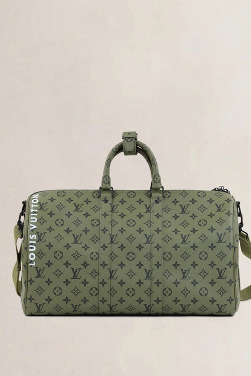Louis Vuitton Khaki Green/Vermillion Red Keepall Bandouliere 45 Limited Edition