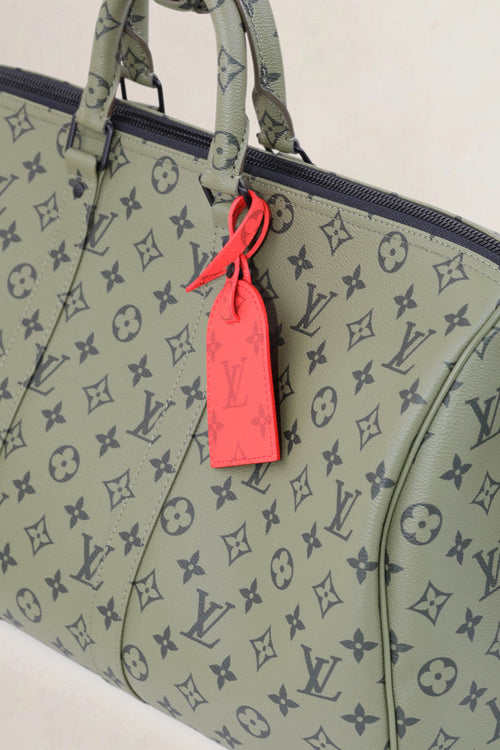Louis Vuitton Khaki Green/Vermillion Red Keepall Bandouliere 45 Limited Edition