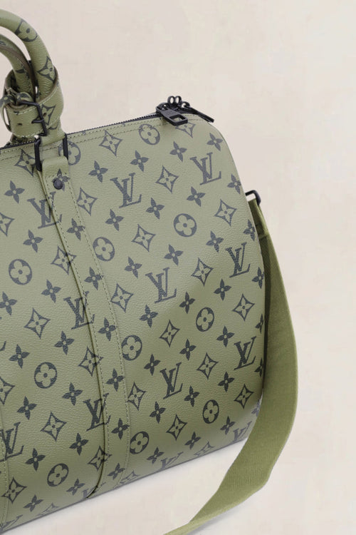 Louis Vuitton Khaki Green/Vermillion Red Keepall Bandouliere 45 Limited Edition