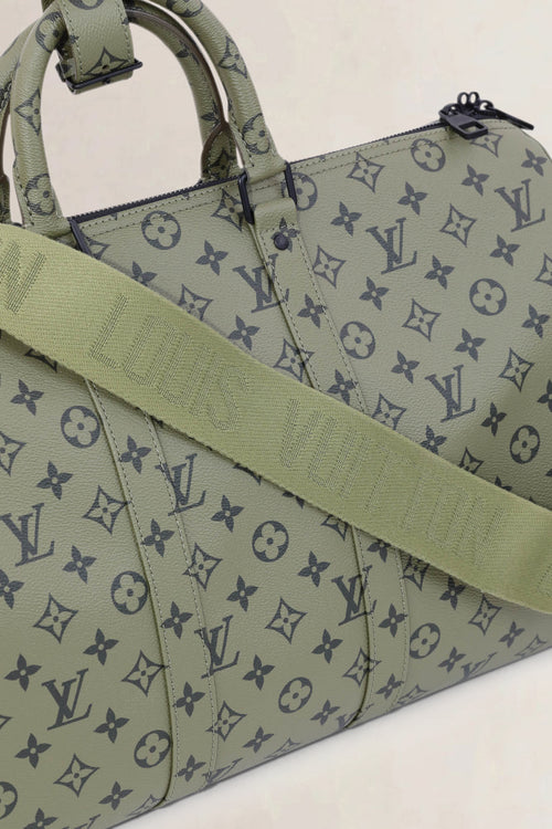 Louis Vuitton Khaki Green/Vermillion Red Keepall Bandouliere 45 Limited Edition
