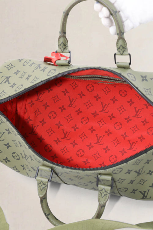 Louis Vuitton Khaki Green/Vermillion Red Keepall Bandouliere 45 Limited Edition