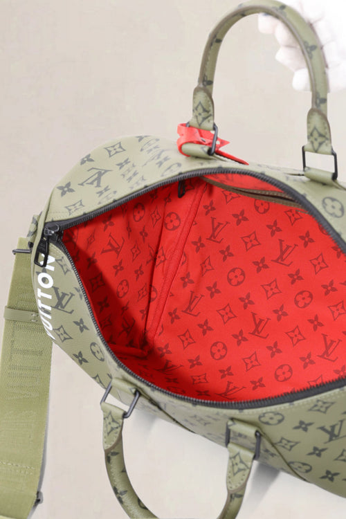 Louis Vuitton Khaki Green/Vermillion Red Keepall Bandouliere 45 Limited Edition