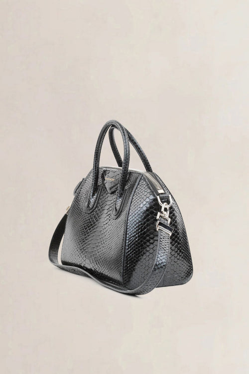 Givenchy Black Antigona Leather-Trim Python Shoulder Bag
