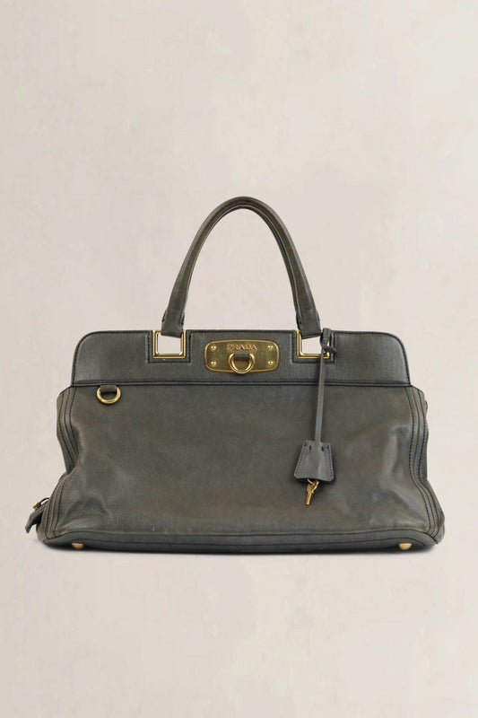 Prada Green Glace Calf Top Handle Bag