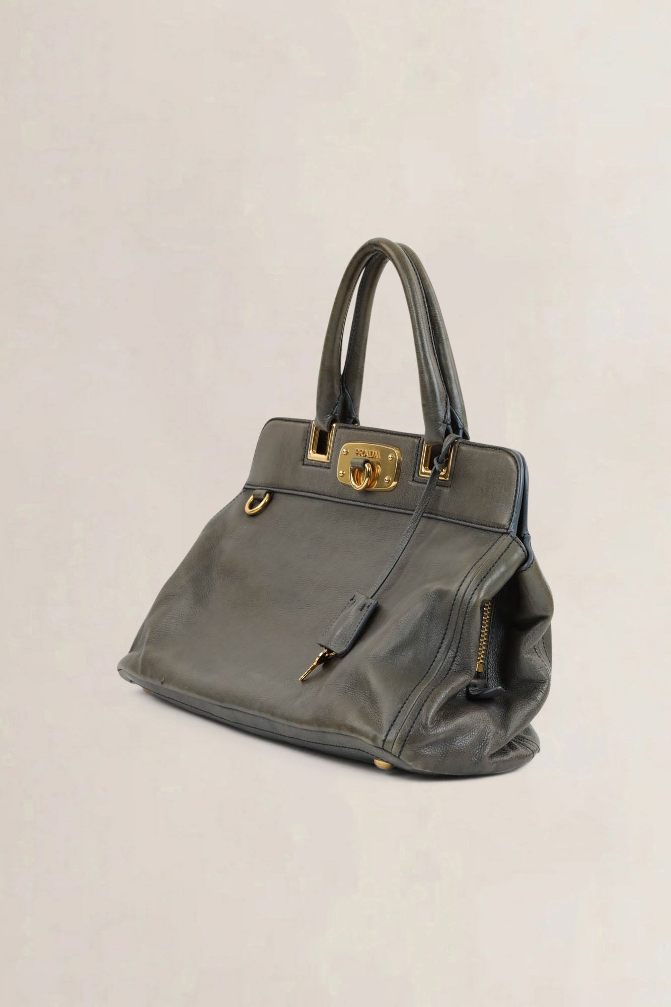 Prada Green Glace Calf Top Handle Bag