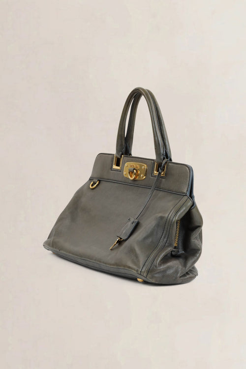 Prada Green Glace Calf Top Handle Bag