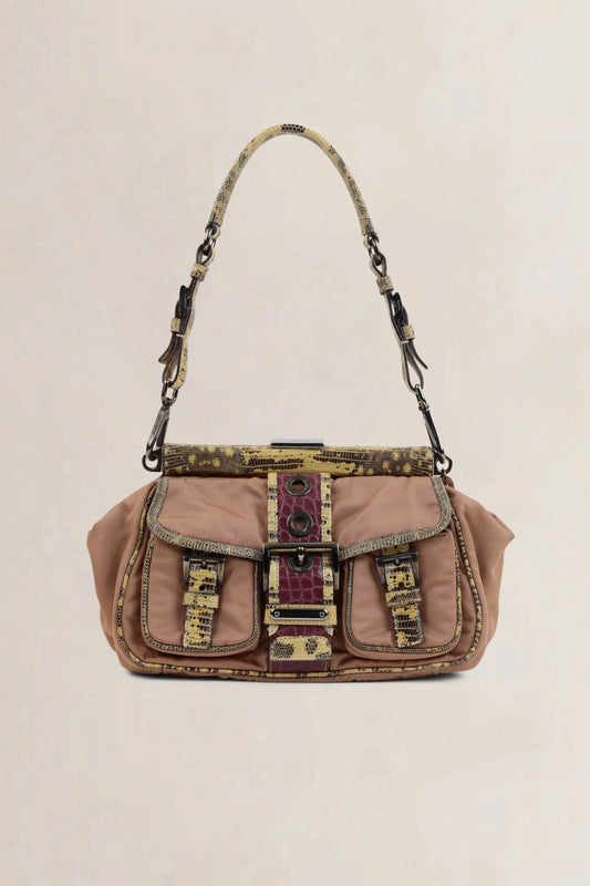 Prada Pink Python/Nylon Pocket Frame Shoulder Bag