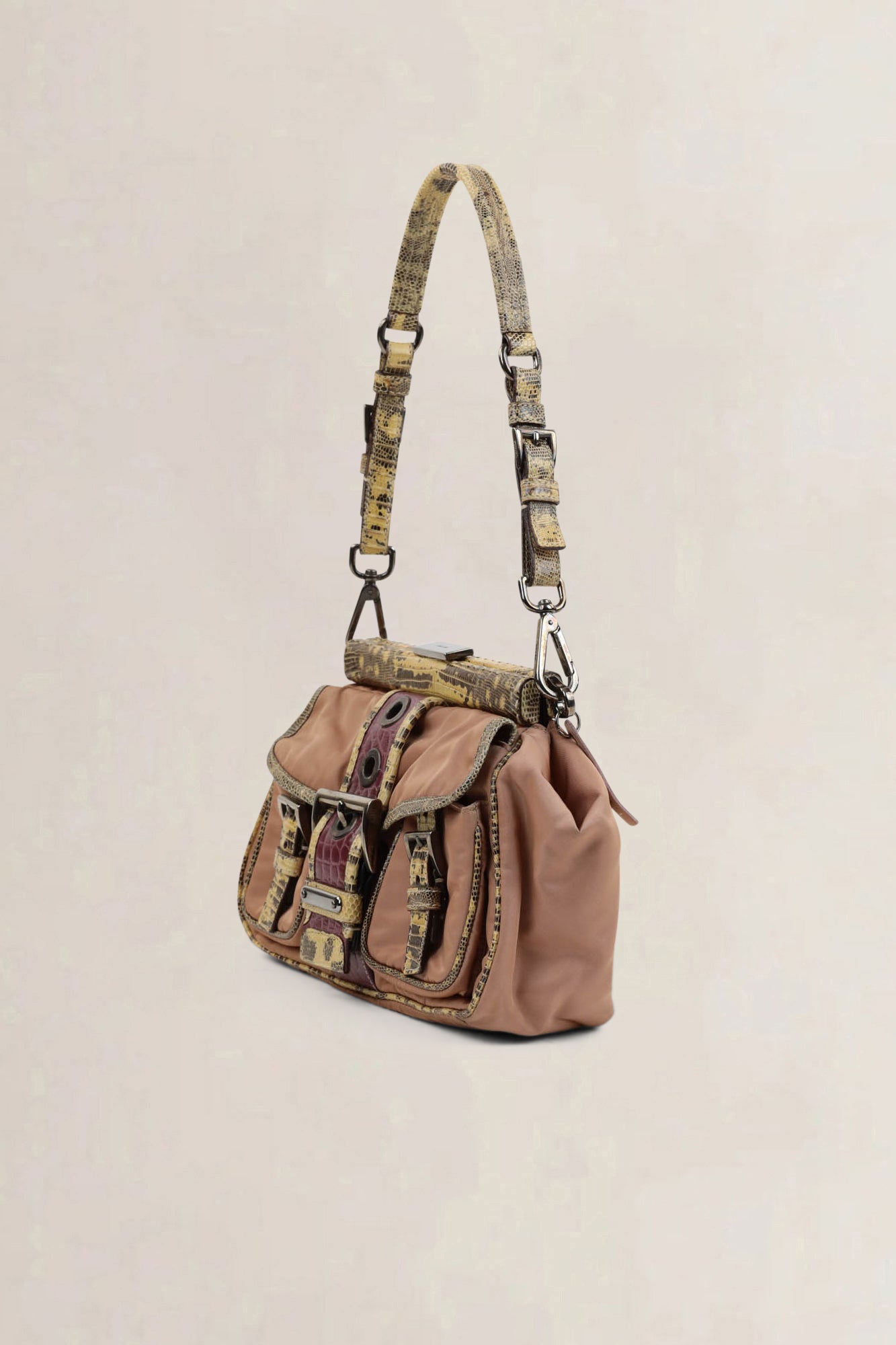 Prada Pink Python/Nylon Pocket Frame Shoulder Bag