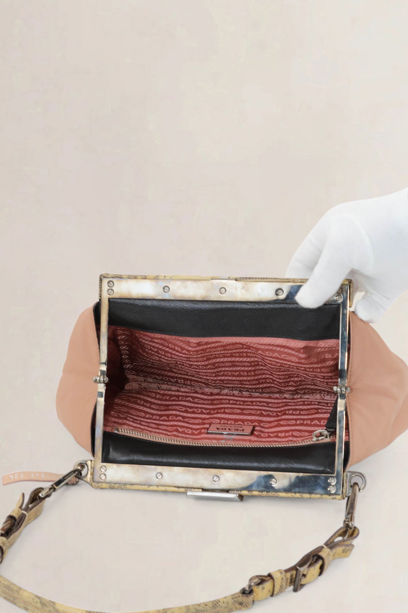 Prada Pink Python/Nylon Pocket Frame Shoulder Bag