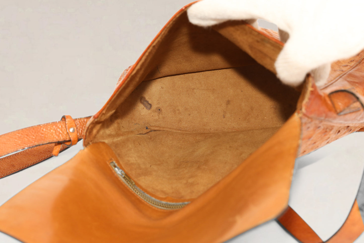 Sac bandoulière en cuir d'autruche Poirier Cognac Delvaux