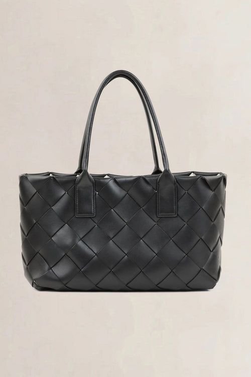 Bottega Veneta Black/White Maxi Intreccio Tote Shoulder Bag