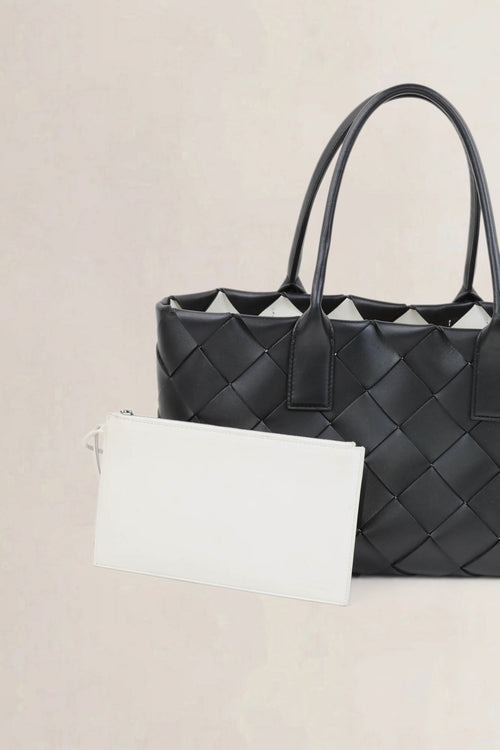 Bottega Veneta Black/White Maxi Intreccio Tote Shoulder Bag