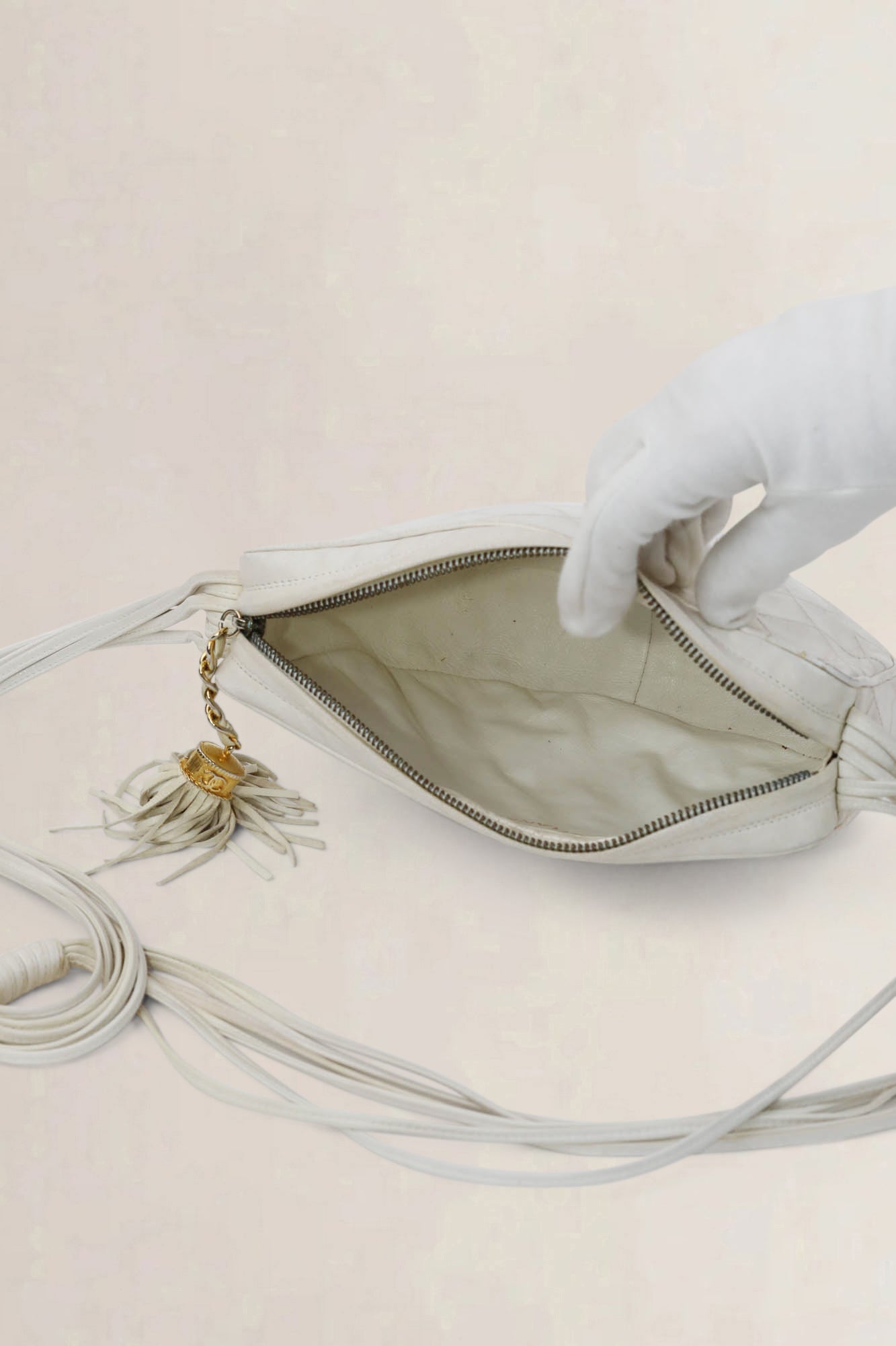 White CC Tassel Camera Crossbody Bag