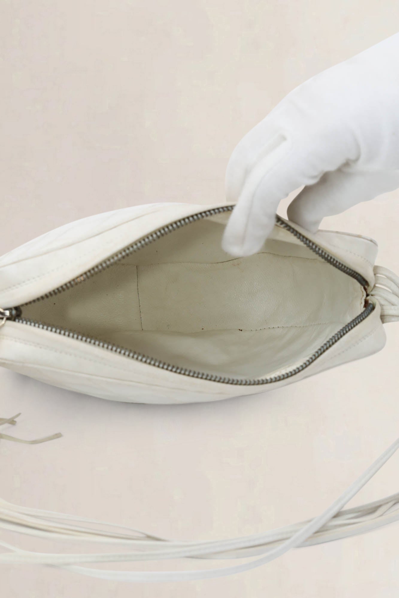 White CC Tassel Camera Crossbody Bag