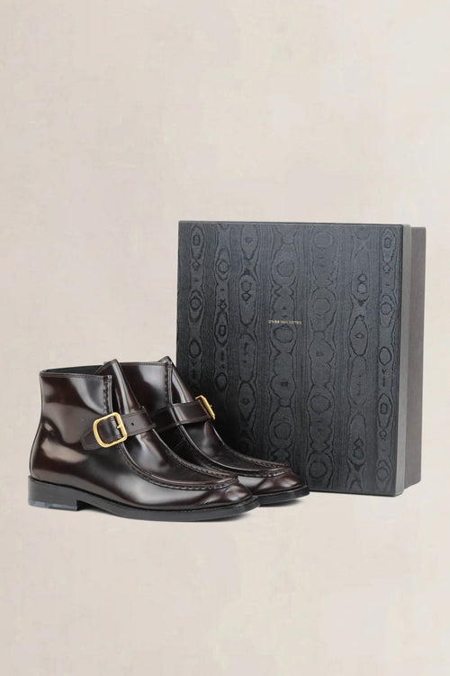 Dries Van Noten Dark Brown Buckle-Detail Leather Ankle Boots