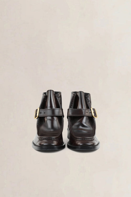 Dries Van Noten Dark Brown Buckle-Detail Leather Ankle Boots