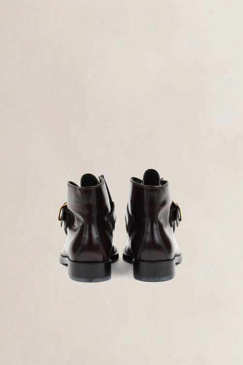Dries Van Noten Dark Brown Buckle-Detail Leather Ankle Boots