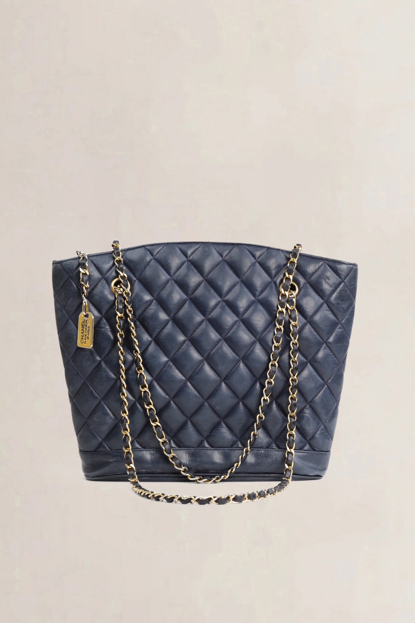 Vintage Navy Quilted Lambskin Shoulder Bag