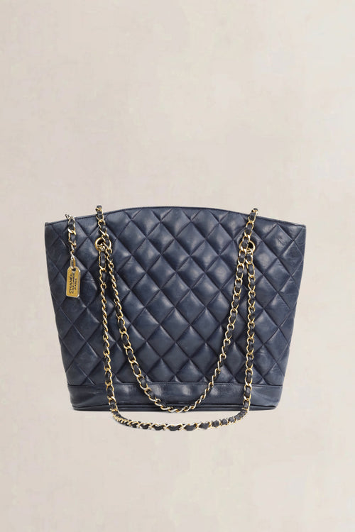 Vintage Navy Quilted Lambskin Shoulder Bag
