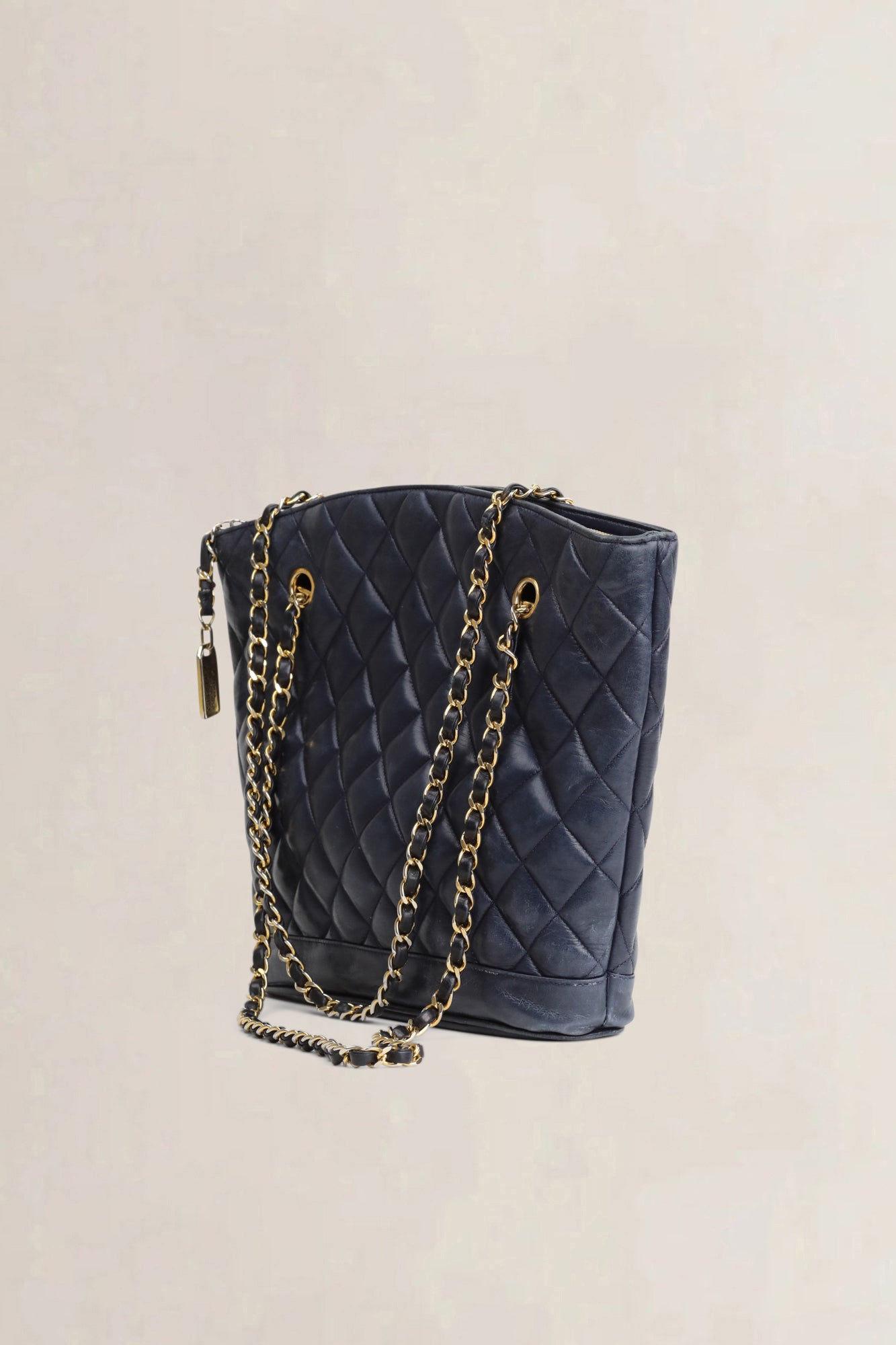 Vintage Navy Quilted Lambskin Shoulder Bag